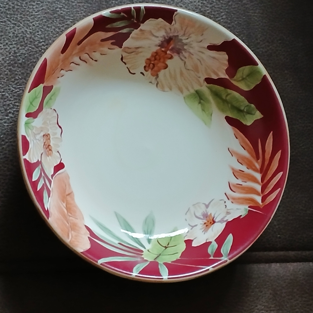 Home Trends Hibiscus And Bamboo Pasta Bowl Burgundy, Cream And Green